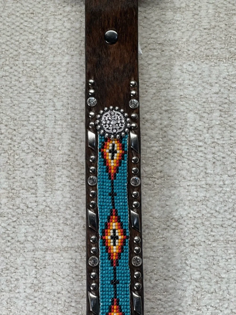 Ariat Southwest Beaded Hair-On Belt Med. Aztec Colorful Rhinestone Western